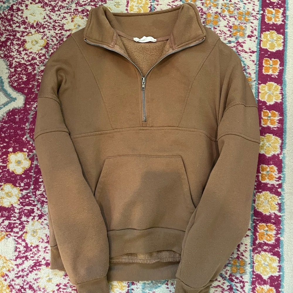 Hippie Rose Brown Zip Up Sweater Cozy Cotton Blend